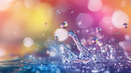 Leinwandbilder - Colorful Water Splash with Sparkling Drops in Vibrant Background : Generative AI