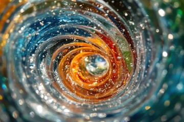 Poster - Particles swirling into a vibrant vortex creating a mesmerizing spectacle of color and motion, Particles swirling into a vortex
