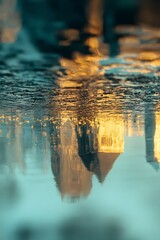 Leinwandbilder - Artistic reflection of urban architecture in water creating a dreamy effect : Generative AI