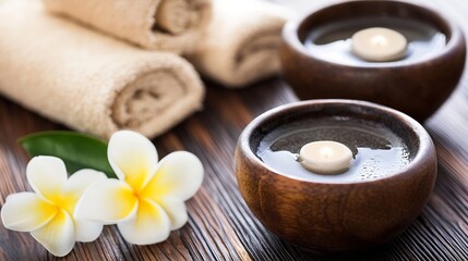 Poster - Relaxing Spa Experience with Floating Candles and Plumeria Flowers in Natural Settings : Generative AI