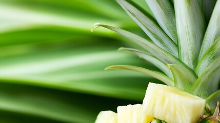 Poster - Fresh and vibrant pineapple with slices on green leaves showcasing tropical fruits and healthy eating : Generative AI