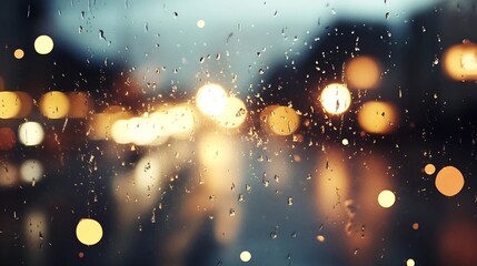 Aufkleber - Rainy City Landscape Blurred Through a Wet Window Capturing Bokeh Lights and Atmospheric Mood : Generative AI