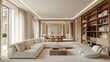 © gulmemmed - Modern Living Room With Elegant Furniture and Spacious Dining Area Bathed in Sunlight During Golden Hour in a Stylish Urban Apartment