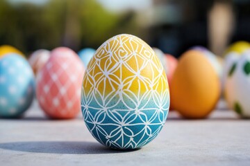 Poster - creative macro shot of intricate patterns etched onto easter egg vibrant colors and texture providing visual interest