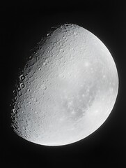 Poster - High-Definition Astronomy Image of Half Moon Surface Textures and Features in Deep Space : Generative AI