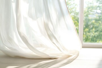 Aufkleber - breezy curtains flowing gently in soft spring breeze illuminated by natural sunlight streaming through open window