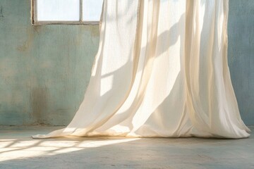 Aufkleber - breezy curtains flowing gently in soft spring breeze illuminated by natural sunlight streaming through open window