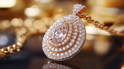 Aufkleber - Beautiful Close-up of Gold Necklace with Sparkling Pink Gemstone : Generative AI