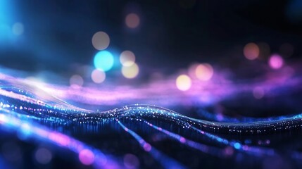 Poster - Vibrant Abstract Light Waves in a Cosmic Style with Bokeh Elements : Generative AI