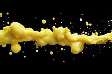 Poster - Yellow spots create dynamic movement on a contrasting black background in an abstract display of color and energy, yellow spots moving on black background