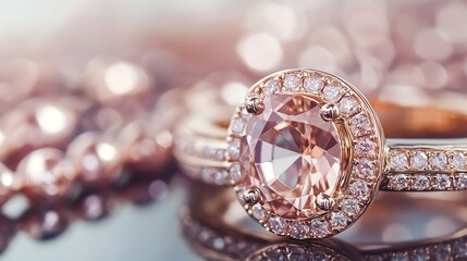 Aufkleber - Stunning Closeup of a Rose Gold Ring with a Pink Center Gemstone : Generative AI