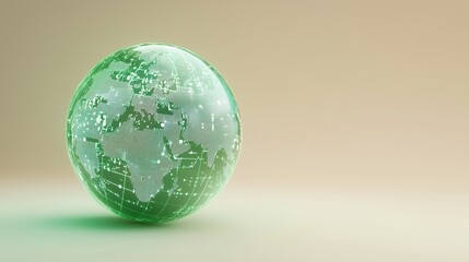 Poster - Pulsating Digital Green Globe with Map Lines and Connection Dots