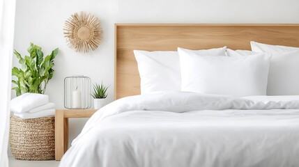 Aufkleber - Minimalist bedroom design with cozy bedding and natural elements creating a serene atmosphere : Generative AI