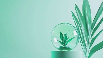 Poster - High-Tech Green Holographic Display with Plant Arrangement