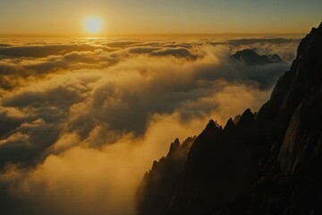Poster - Captivating time lapse of fog enveloping mountains at sunrise over Yela Peak, Sunrise time lapse looking out over a sea of fog at the Yellow Mountains (Huangshan) in China