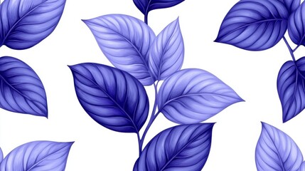 Poster - Watercolor style illustration of various blue leaves on a white background. The leaves are in different shades of blue, creating a gradient effect