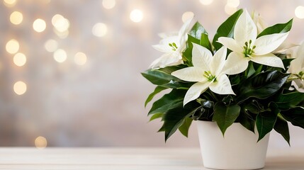 Aufkleber - Vibrant White Blossoms in Elegant Flower Pot Against Blurred Bokeh Background : Generative AI