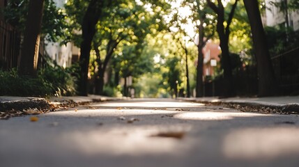 Poster - Tree-Lined Street with Sunlight Filtering Through Leaves in a Urban Setting : Generative AI