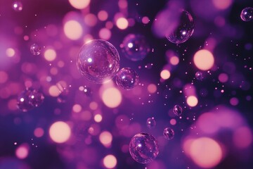Poster - Molecules suspended in a purple background with sparkling effects for vibrant aesthetics, molecules on purple background