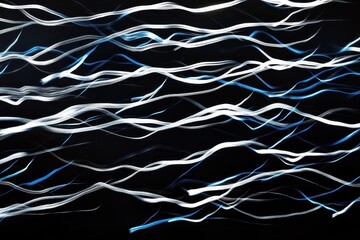 Poster - Dynamic lines in blue and white evoke movement against a dark background, white and blue lines moving on black background