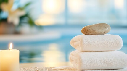 Aufkleber - Relaxing Spa Setting with Soft Towels and a Smooth Stone for Calmness and Serenity : Generative AI