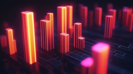 Leinwandbilder - A D financial bar chart with sleek, glowing bars rising dramatically against a dark backdrop, with subtle light effects highlighting the data