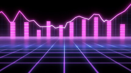 Leinwandbilder - A D financial chart with rising columns and a glowing trendline, placed over a sleek digital grid with futuristic design elements