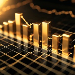 Fototapete - A D gold bar chart with rising bars, symbolizing financial growth and investment success