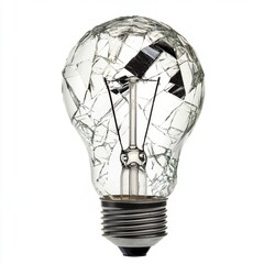 Poster - A broken light bulb with shattered glass, the filament still intact, isolated on white