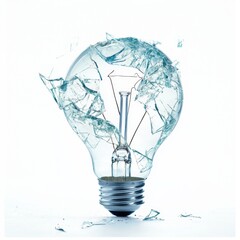 Poster - A broken light bulb with shattered glass, the filament still intact, isolated on white