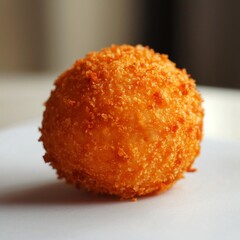 Poster - A close-up of a single cheese ball with a rough, crunchy coating, highlighting its texture