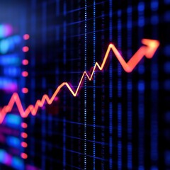 Poster - A futuristic glowing stock market graph with an upward-trending arrow, symbolizing growth