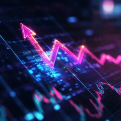 Leinwandbilder - A futuristic glowing stock market graph with an upward-trending arrow, symbolizing growth
