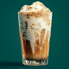 Poster - A glass of iced coffee with milk swirling inside, condensation forming on the glass