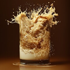 Poster - A glass of iced coffee with milk swirling inside, condensation forming on the glass