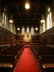 Aufkleber - Majestic Interior of a Historic Hall with Ornate Woodwork and Dramatic Lighting : Generative AI