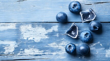 Aufkleber - Fresh Blueberries scattered on weathered wooden surface with a rustic feel and vibrant color : Generative AI