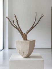 Aufkleber - Artistic Sculpture with Tree Branches and Minimalist Design : Generative AI