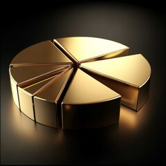Aufkleber - A sleek D pie chart in metallic gold tones, divided into equal financial segments