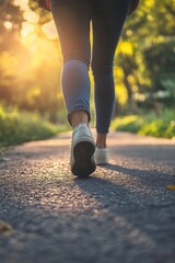 Poster - Stunning Sunset Walk on a Tranquil Pathway Surrounded by Nature and Warm Light : Generative AI