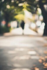 Aufkleber - Blurred scene of a person walking on a pathway surrounded by trees and natural light : Generative AI