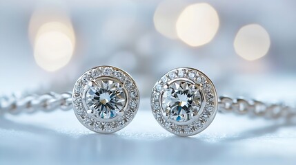 Poster - Stunning Close Up of Elegant Diamond Earrings Sparkling in Soft Illumination : Generative AI