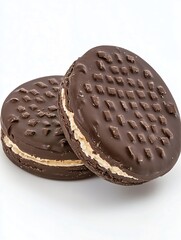 Poster - Distinctive Chocolate Cookies Sandwich with Cream Filling on Light Background : Generative AI