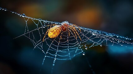Dew-kissed spider on intricate web