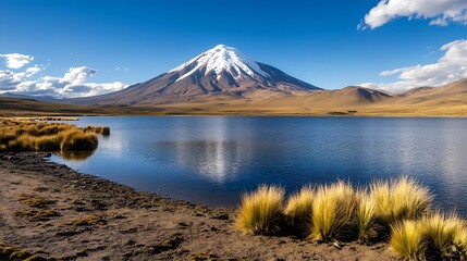 Poster - Breathtaking View of Snow-Capped Mountain Reflected in the Calm Waters of a Lake : Generative AI