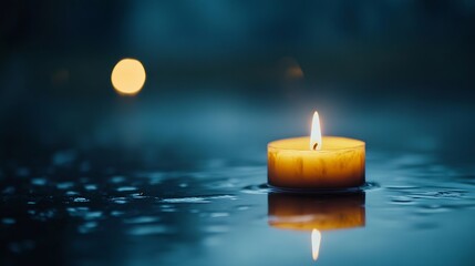 Leinwandbilder - Elegant candle glowing on water surface creating a serene and calming atmosphere at night : Generative AI