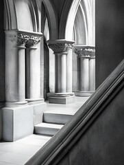 Fototapete - Stunning architectural details of gothic arches and columns in black and white photograph : Generative AI