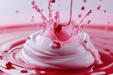Poster - Colorful paint drops create dynamic splashes in water against a vibrant backdrop, ,Color paint drops in water ,Color splash background, Luxury colors Slow motion shot