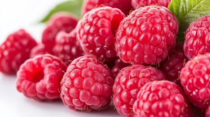 Aufkleber - Fresh and Juicy Ripe Raspberries Gathered Together on a White Background : Generative AI