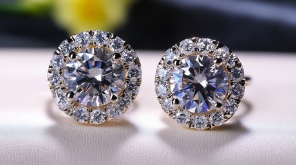 Poster - Elegant Diamond Earrings Sparkling Under Soft Light on a Sophisticated Background : Generative AI